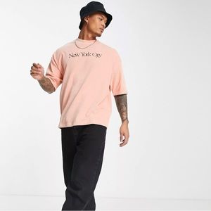 ASOS DESIGN oversized t-shirt ribbed velour with New York city embroidery